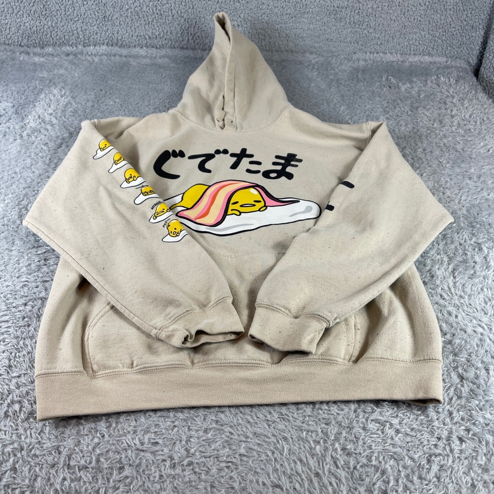 Gudetama Lazy Egg Hoodie Tan Japanese Anime Kawaii Pullover Sweatshirt
